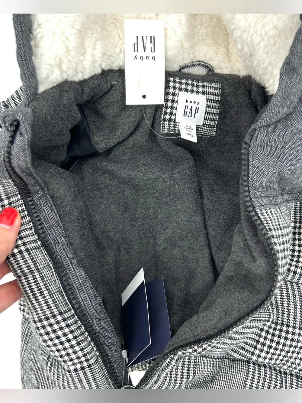 Baby Gap Fleece Lined Winter Coat Plaid Black White